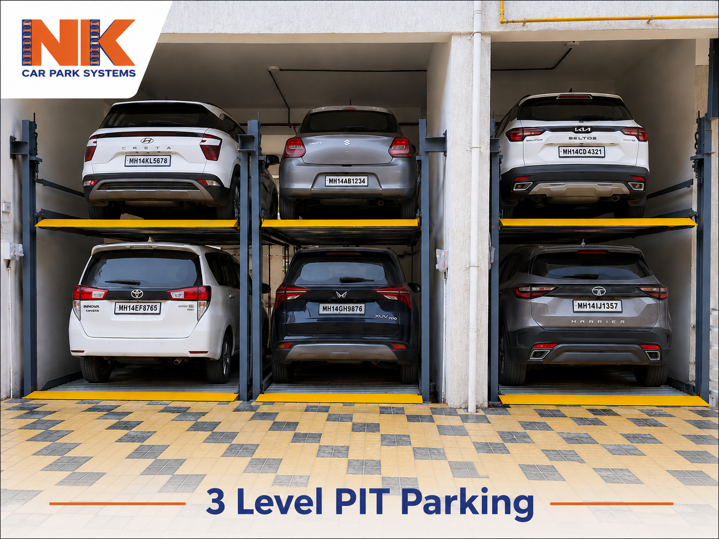 3 level stacker automated parking system - NK Car Park Systems Thane